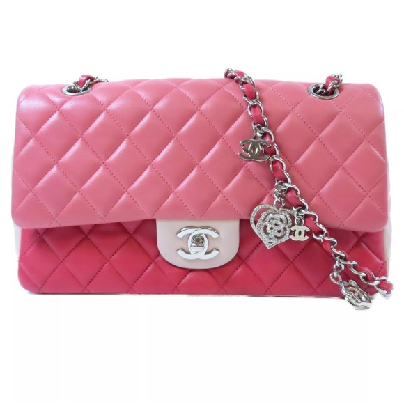 Auth Chanel Pink Quilted CC Valentine Hearts Flap Shoulder Bag - Picture 2 of 10